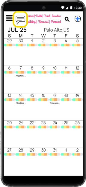Feedback icon location in the calendar top bar
